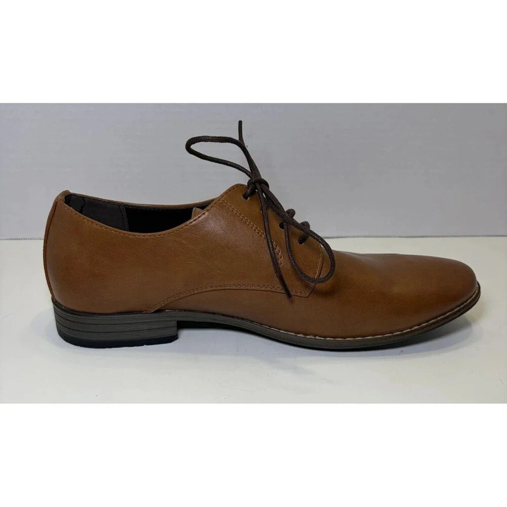 Jousen Dress Shoes Men's Size 9.5 Brown Faux Leather Lace Up Derby Oxford 5A098